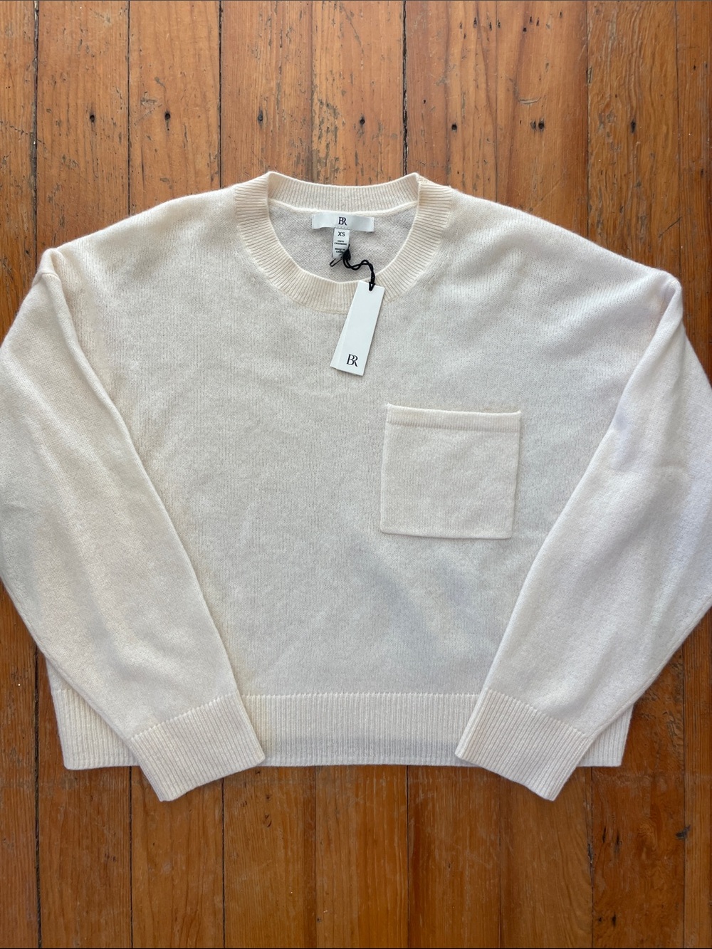 Banana Republic Cream Crewneck Cashmere Sweater with Front Pocket